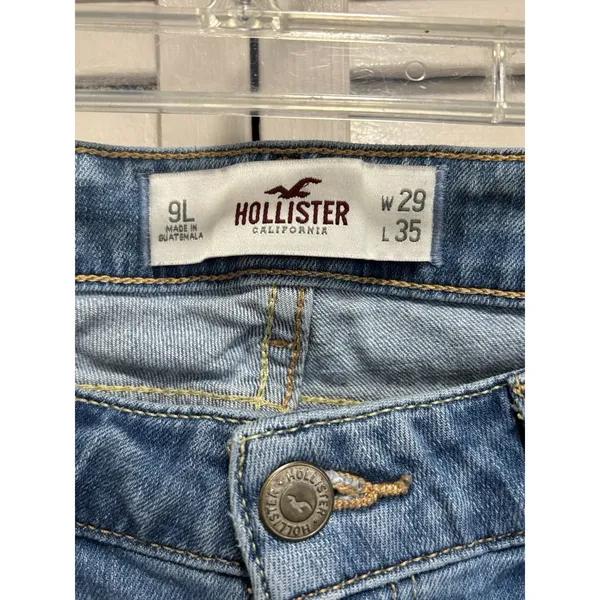 Hollister Light Flare‎ Denim Jeans Low Rise Size 9 Long Zip/Button Pockets - Image 2