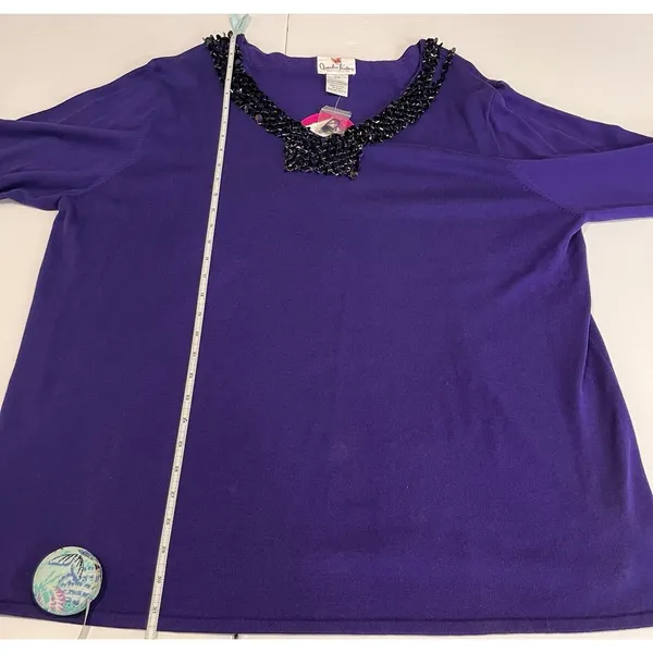 NWT‎ Quacker Factory Purple Beaded Sequins Long Sleeve Knit Top Size 2X - Image 9