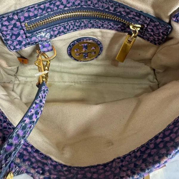 Tory Burch heidi pigskin leopard heart Chain crossbody Bag Purple Small - Image 9