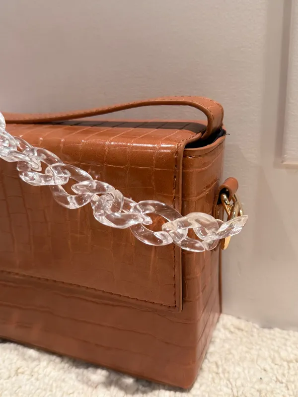 Brown Croc Embossed Box Bag Top Handle Crossbody - Image 4