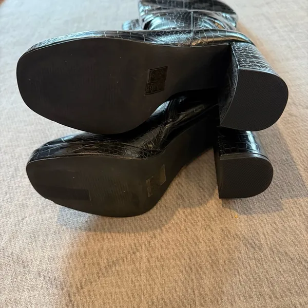 River Island Y2K Black Croc Platform Knee High Boots 10 - Image 5