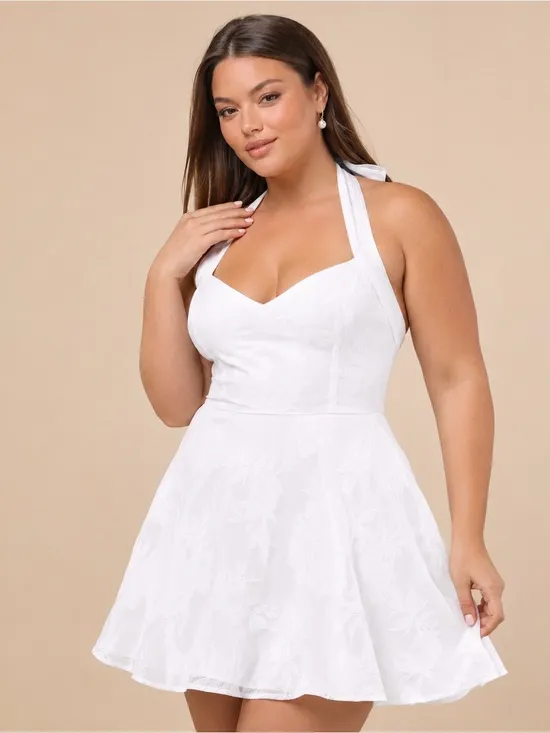 NEW Lulus Bonni White Floral Jacquard Halter Mini Dress Sz XL - Image 4