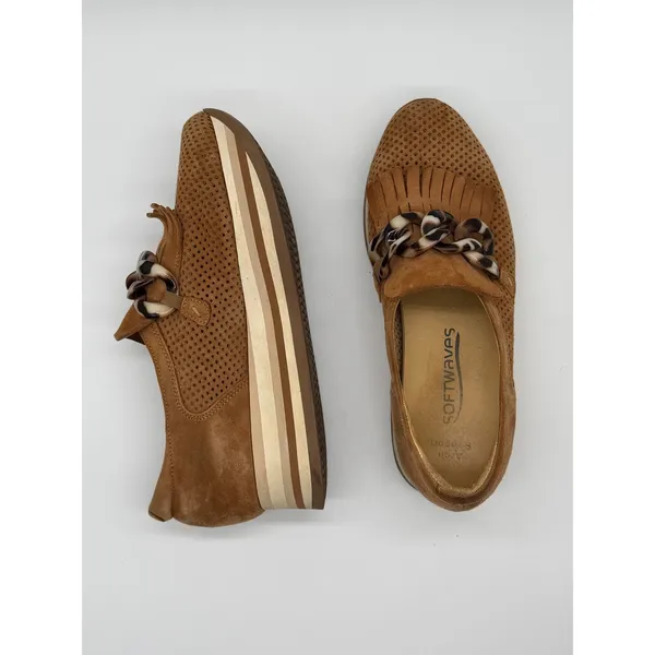 Softwaves Cadie Platform Suede Loafers Womens 38 Tan Chain Wedge Shoes 7-7.5 - Image 2