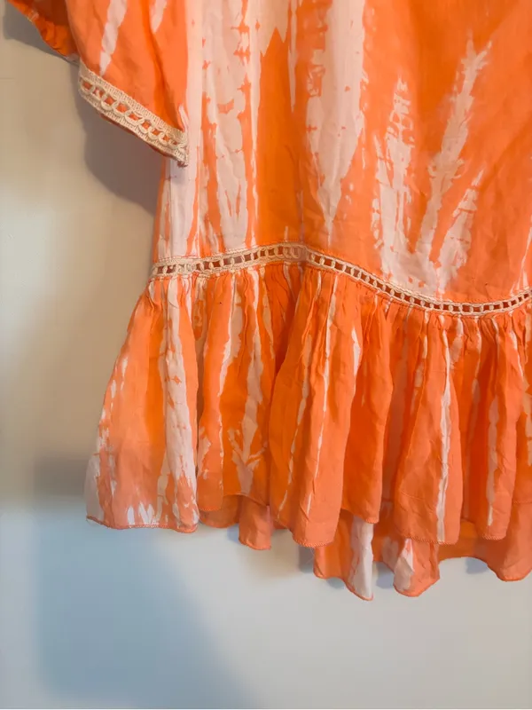 Anthropologie Z&L European Luxury Coral Tie Dye Beach Cover Up with Tassels - Image 7