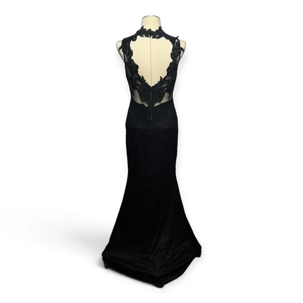 Symphony Lace Illusion Mesh Stretch Long Formal Dress Gown Black Large - Image 6