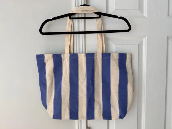 Sézane Blue Stripe Bonjour Amour Tour From Paris Canvas Tote - Image 6