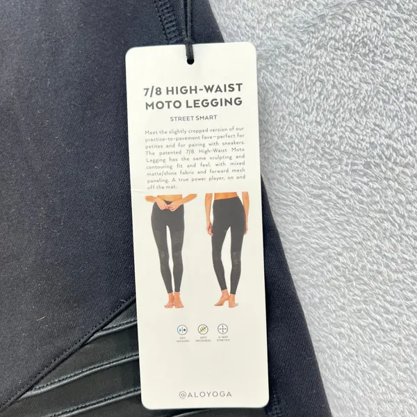 Alo Yoga‎ 7/8 High-Waist Moto Legging Womens XS Black W5767R Ribbed Athleisure - Image 5