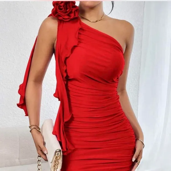 SheIn One shoulder mini dress red - Image 5