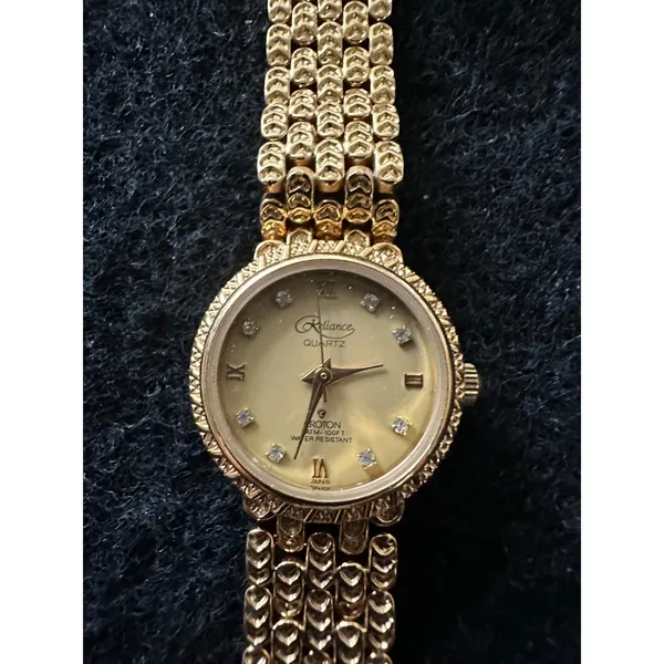 Reliance‎ by Croton Womens Gold Tone Quartz Watch Crystal Markers Parts Repair - Image 3