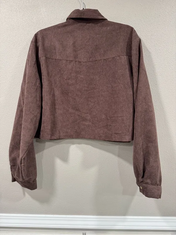 Princess Polly Cropped Corduroy Button-Front Shirt Jacket - Brown - Image 4