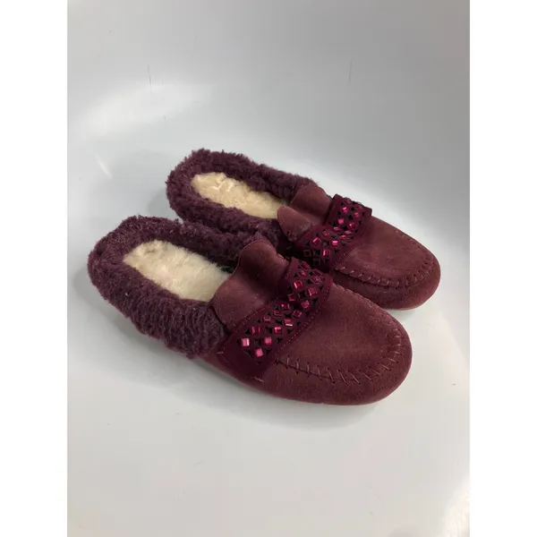 Bearpaw Tilley Slippers Women 7 Burgundy Exc Suede Rhinestone Moccasin Flat - Image 3