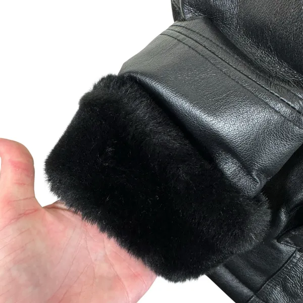 PELLE Black Genuine Leather Hooded Belted Faux Fur Lined Full Zip Jacket‎ Size L - Image 5