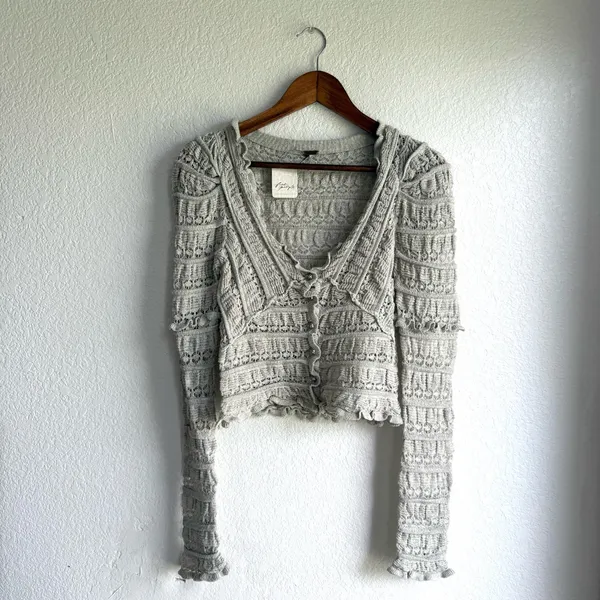 NWT Free People Womens Wild Roses Cardigan Gray Feminine Rose Button Size XS - Image 2
