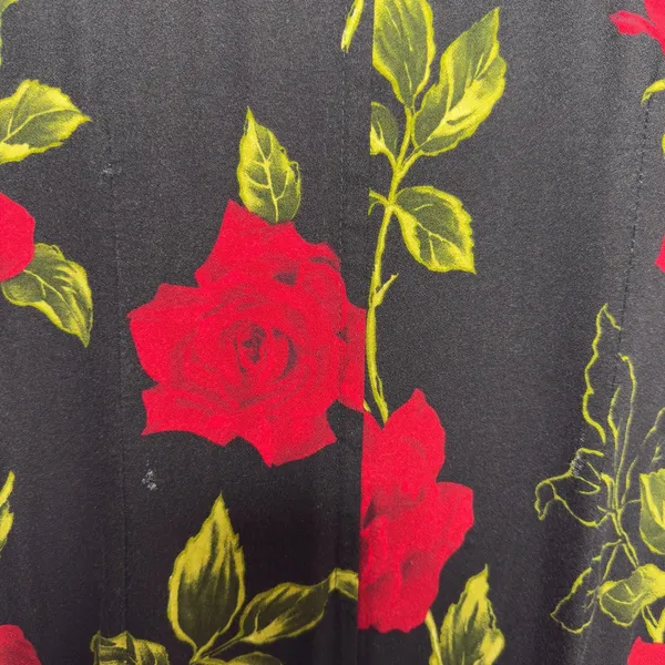 VTG 90s WNY Women Indie Fairy Grunge Maxi‎ Dress Medium Black Roses Short Sleeve - Image 11