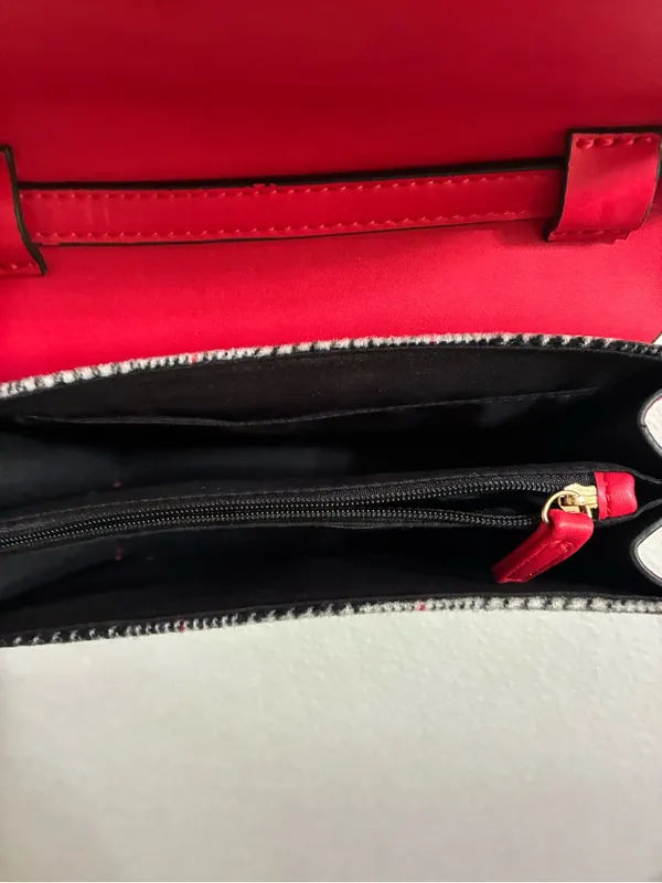 M & S Collection Red Faux Leather and Plaid Crossbody Bag - Image 6