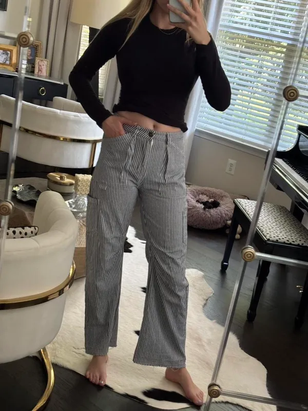 Lioness Navy and White Striped Cargo Denim - Image 3