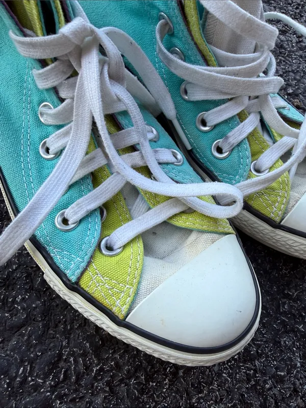 Custom Converse All Star Women’s 9 Turquoise Colorblock High Top - Image 3
