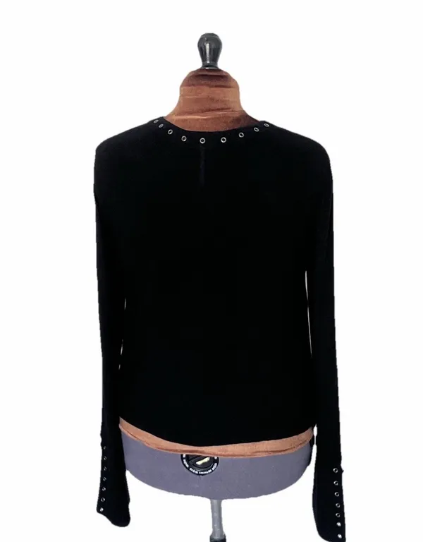 Free People Jump to The Beat Sz M Black Blouse Bell Sleeve Boho Grunge Top Lace Up - Image 4