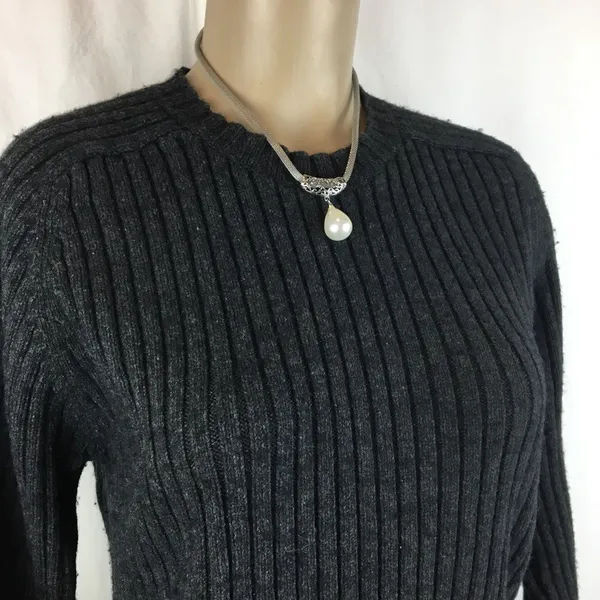 Abercrombie Women's Gray Ribbed Knit Cotton & Wool Long Sleeve Sweater L - Image 4