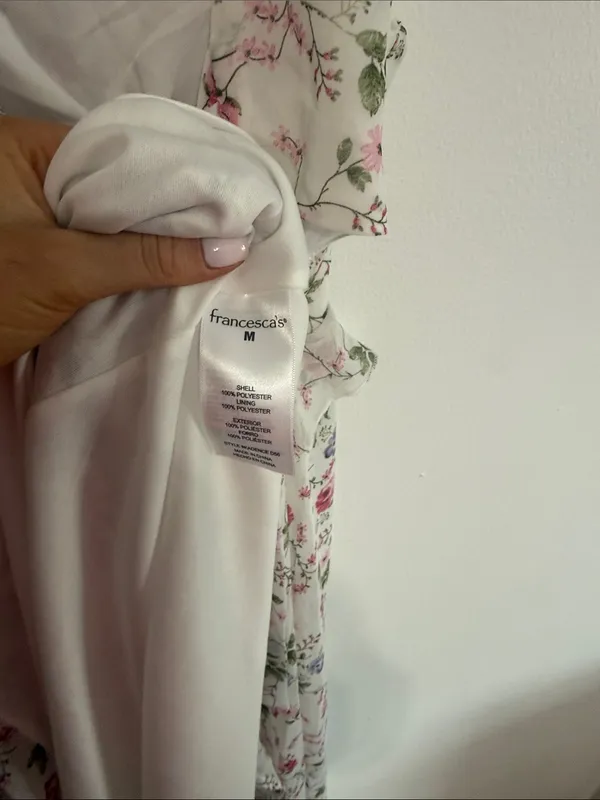Audrey Parks Floral Ruffle V-Neck Maxi Dress in White with Pink & Green Print - Image 7