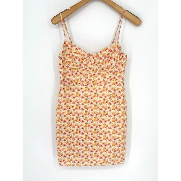Storia Romantic Floral Cottage Mini Dress Eyelet Pink Cottage‎ Medium Corset - Image 3