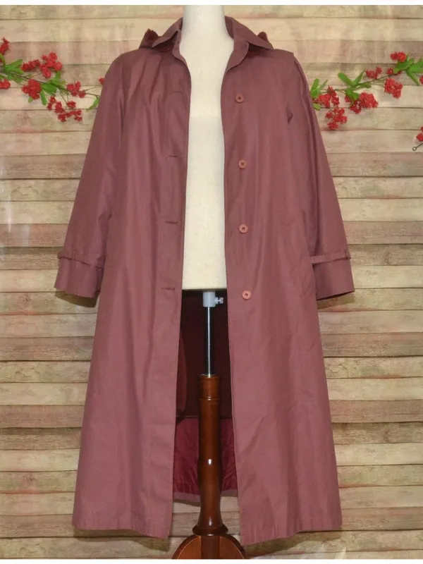 VTG London Fog Trench Coat 10 Dusty Rose Pink Detachable Hood Liner Belt USA - Image 9