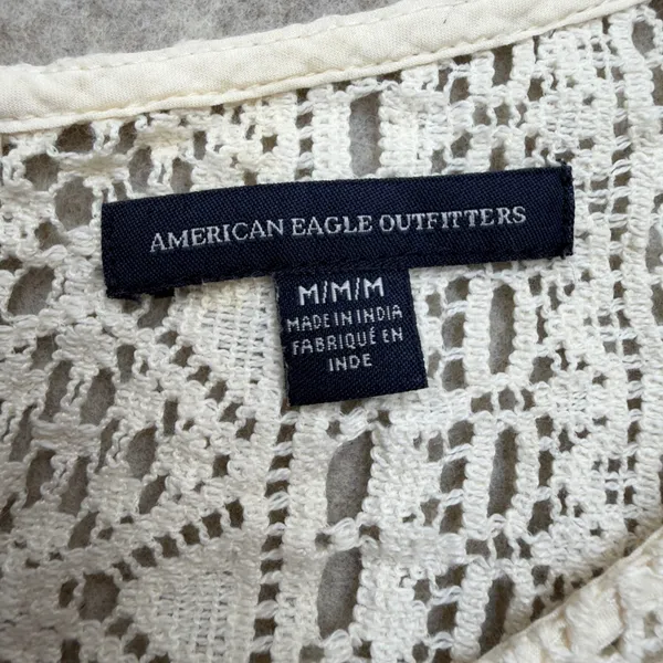 American Eagle Top Women M Crochet Lace Ivory Boho Cottagecore Coquette Granny - Image 3