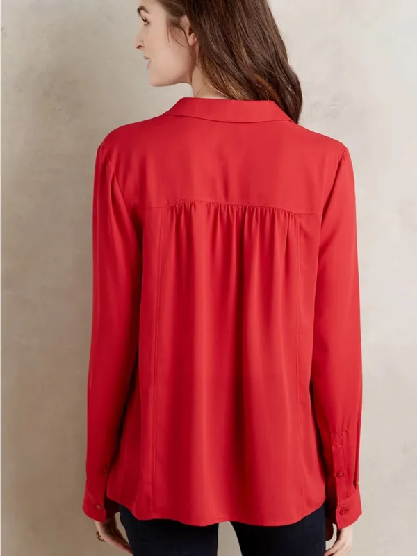 Maeve Anthropologie De Stijl Popover Blouse 10 Red Excellent Chevron V-Neck - Image 2
