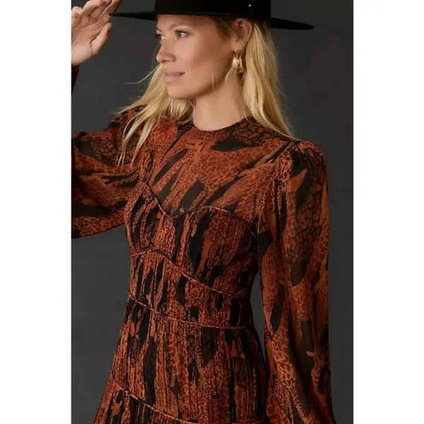 💕FARM RIO💕 Giraffes Black Puff Sleeve Maxi Dress ~ Giraffe Print Small S NWOT - Image 2