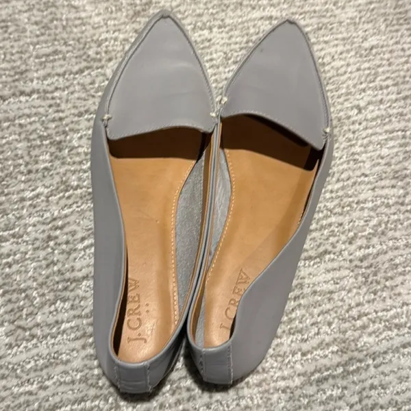 Leather Flat Edie by J Crew Light Grey Pointed Toe - Image 3