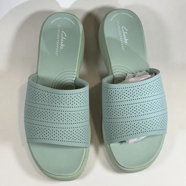 Clarks Size-9W Cloudsteppers Washable Slide Drift Twist Sandals‎ Mint - Image 2