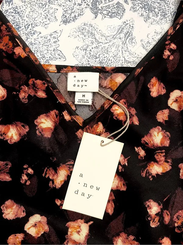 NWT Target A New Day Black Floral Print Midi Slip Dress Size M - Image 2