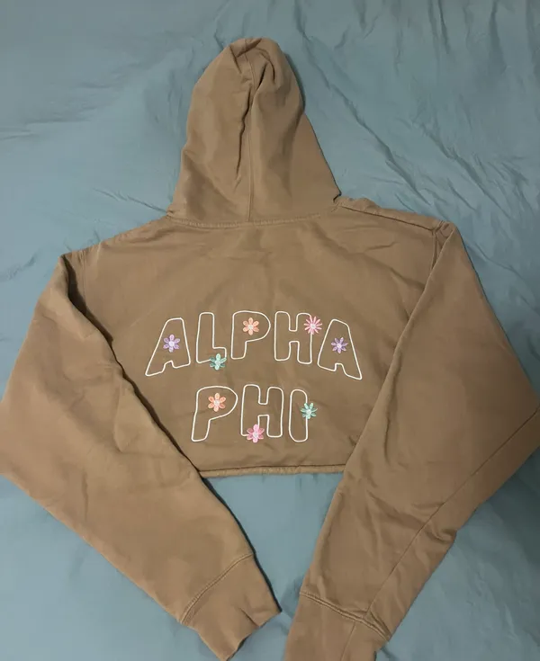 Alpha Phi Cropped Embroidered hoodie Tan Size L - Image 3