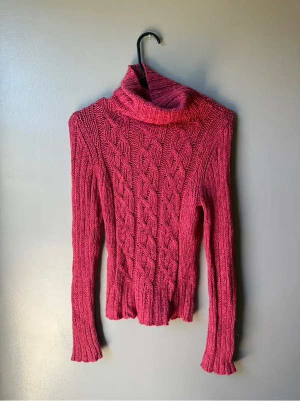 American Eagle Cable Knit Turtleneck Sweater Women’s Small Pink - Image 2