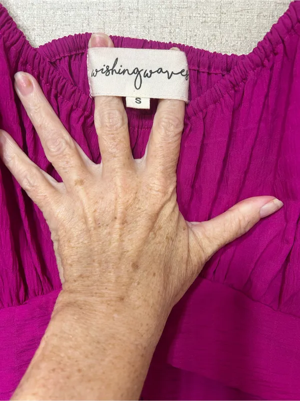 Fuchsia Puff-Sleeve Midi Dress with Scoop Neck - Image 3