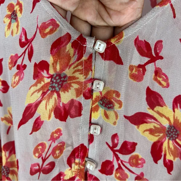 Venezia Sheer Chiffon Floral Blouse‎ Button Front V-Neck Flare Sleeve Boho 14/16 - Image 4
