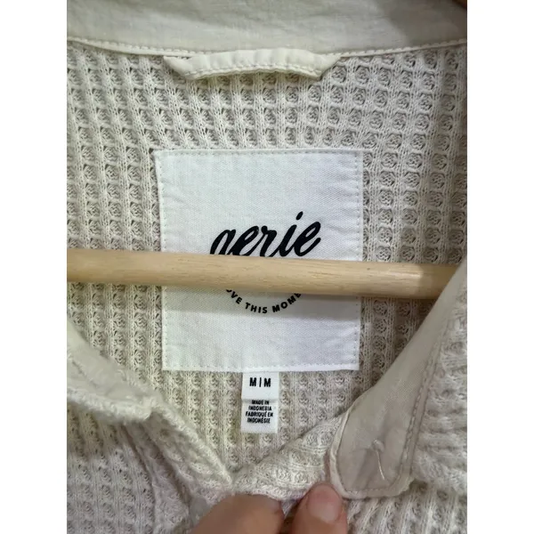 Aerie LumberJane Waffle Shirt Cream Ivory Oversized Button Down Top Medium - Image 4