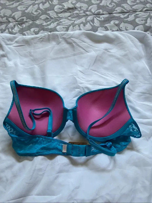 PINK Victoria's Secret Teal Lace Leopard Push-Up Bra - Image 3