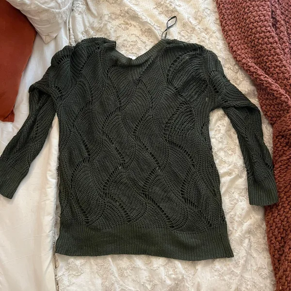 Olive Green Crochet Sweater  - Image 4