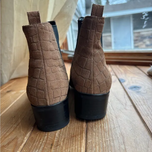 Brown Crocodile-Patterned Marc Fisher Ankle Boots - Image 3