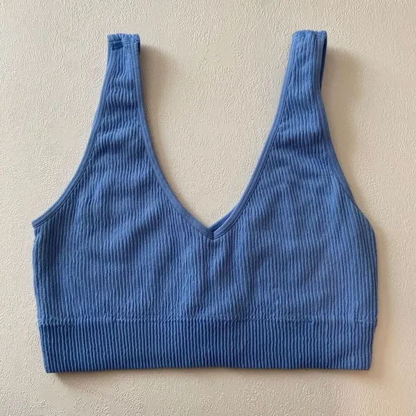 Aerie Real Good Blue Ribbed Longline Sports Bra Size L/G Low Impact Lounge - Image 2