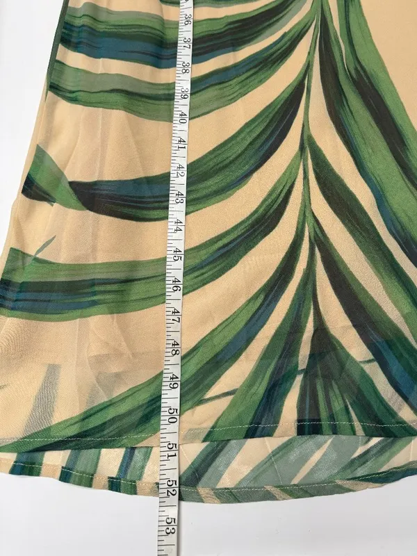 *NEW* Dress Forum Beige Palm Leaf Print Strapless Chiffon Maxi Dress - Image 8