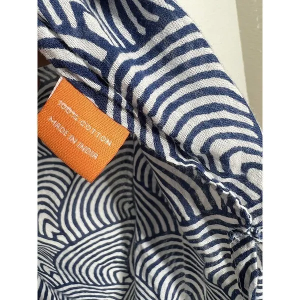 Oliphant Small S Printed Cotton Top Navy White Pleated Pintuck Tuckernuck - Image 5