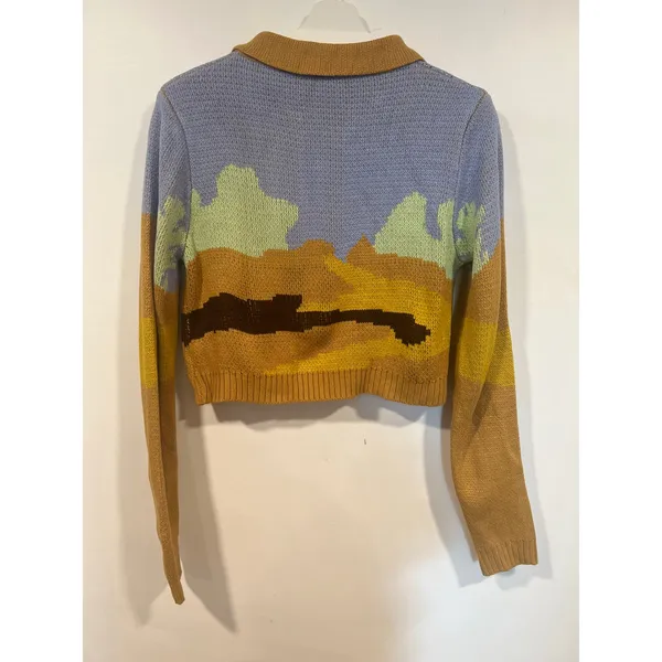 Day Break Y2K Desert Landscape Cropped Cardigan Western Knit S - Image 4