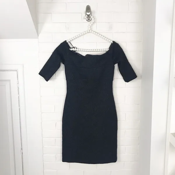 NWT Nicole Miller Collection Off The Shoulder Black Shimmer Dress SAMPLE - Image 2