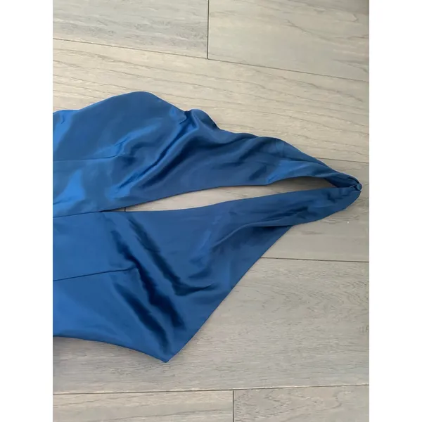 Lulus Blue Satin Halter Asymmetrical Midi Dress Size S - Image 13