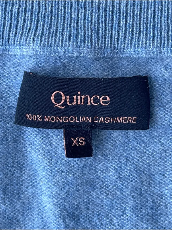 Quince Mongolian Cashmere V-Neck Sweater Faded Denim minimalist luxury XS - Image 3