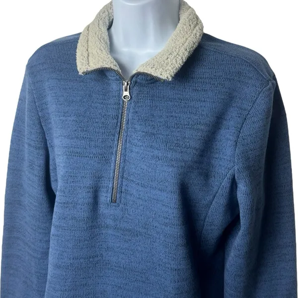 Kuhl Blue Quarter Zip Mock Neck Sherpa Lined Fleece Pullover Cabincore‎ Hiking L - Image 3