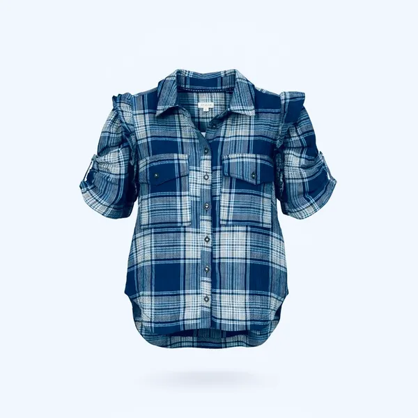 Pilcro Anthropologie Plaid Puff Short Sleeve Blouse - Image 2