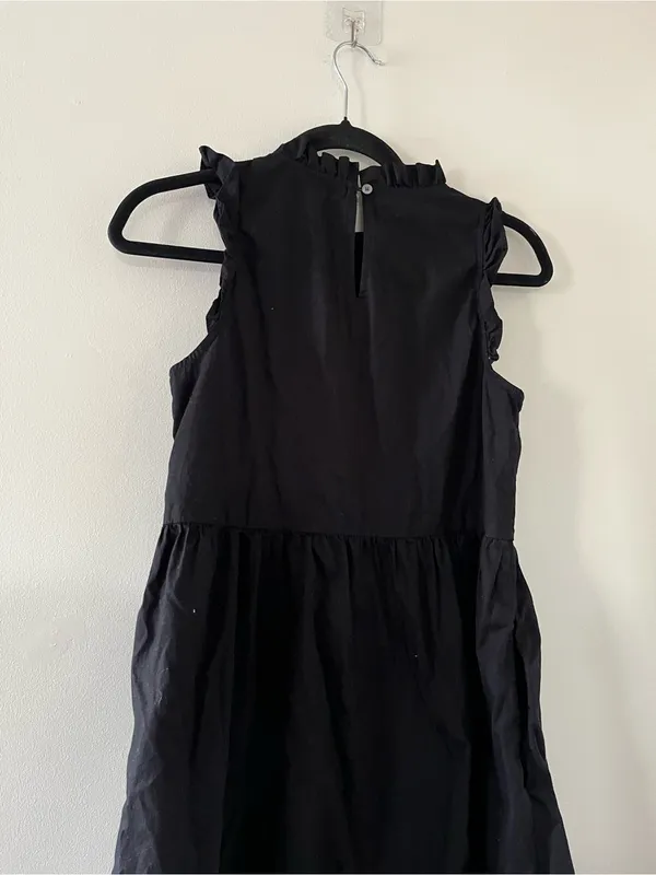 J Crew Black Cotton Poplin Tiered Midi Dress 2 Ruffle Neck Sleeveless Coastal - Image 7